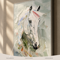Peinture à l'huile abstraite texturée peinte à la main sur mesure, certifiée FSC et BSCI, représentant un cheval, pour la décoration intérieure (vente en gros)