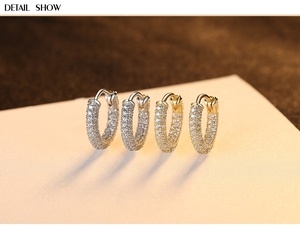 A435 Pave Diamond 18K Vàng Mạ Bạc Zircon Hình Học C Hình Dạng Bông Tai Cho Phụ Nữ - Product Image 6