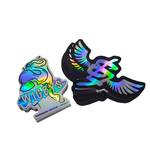 Stiker Logo Laser Potong Khusus Cetak Merek PVC Vinyl Tahan Air Tahan UV Holografik Bentuk Tidak Beraturan Perekat Sendiri - Product Image 1