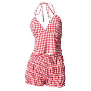 Ensemble deux pièces d'été tendance pour femme : haut court dos nu à bretelles et short à carreaux – Meilleure vente - Product Image 4