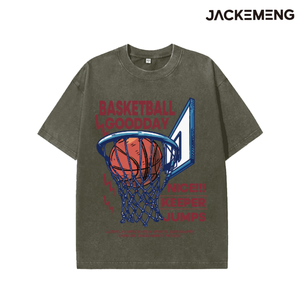 Camiseta Oversize Clásica con Estampado de Baloncesto Azul + Balón <span class=keywords><strong>Naranja</strong></span>, Eslogan Marrón en el Lado Derecho, Diseño Escalonado NICE/KEEPER/JUMPS en la Parte Inferior - Product Image 3