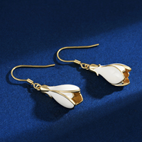 Boucles d'oreilles pendantes en forme de tulipe blanche et bleue plaquées or 18 carats YBO pour femmes, bijoux fins pour mariage ou fête, style tendance