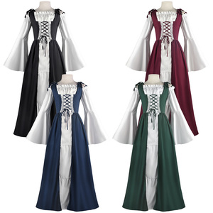 Vestido Medieval Renacentista para Mujer, Cuello Cuadrado, Cordones, Manga Larga, Disfraz de Cosplay, Juego de Rol, Anime - Product Image 1