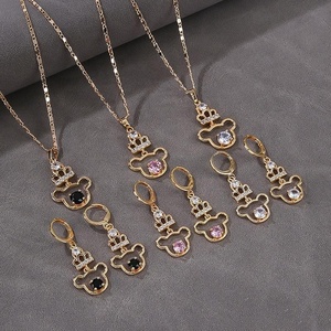 ชุดเครื่องประดับแฟชั่นสำหรับผู้หญิง Hengdian Bisuterias Oro Joyeria ชุบทอง 18K ประดับเพชรซิร์คอน ต่างหูและสร้อยคอ - Product Image 1