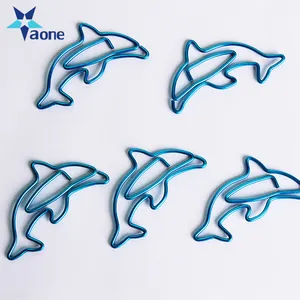 Creative Shiny Blue Dolphin Paper Clip Bookmark Paper Clip Office Accessories Metal Paper Clip