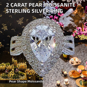Bague de fiançailles pour femme Qianjian Jewelry XH-038 plaquée platine, moissanite 2 carats, argent sterling S925, forme poire 7*10 - Product Image 2