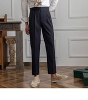 Celana Kerja Pria Musim Gugur, Pinggang Sedang, Formal, Kancing, Ringan, Kanvas Anti Air, Multi-Kantong, Serbaguna, Katun Worsted