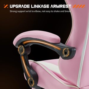 Silla de <span class=keywords><strong>Escritorio</strong></span> Ergonómica <span class=keywords><strong>para</strong></span> Videojuegos, con Soporte Lumbar y Reposapiés, Reclinable de Cuero Rosa con Reposacabezas <span class=keywords><strong>para</strong></span> Chicas y Mujeres - Product Image 4