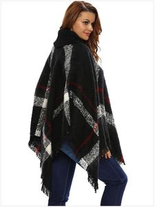 Womens Dress <strong>Poncho</strong> Plaid Turtleneck <strong>Jumper</strong> Knit Oversized Pullover Sweater Tops for Women - Product Image 3