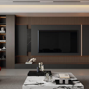 Soporte de TV Moderno Minimalista para Montar en el Suelo con Mueble Lateral de Madera Maciza, Muebles de Sala de Estar de Alta Gama, Decoración para el Hogar - Product Image 5