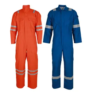 Wholesale Men 100% FR Cotton Safety Working Fire Retardant Work Suit Coverall With Reflector Tape