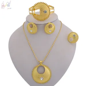 Yuliali Wholesale Ethiopian Jewelry Set Gold Plated Jewellery Bridal Party Anniversary Necklace Ring Set African Jewellery Set