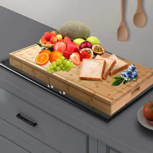Tablero de madera de bambú para Fideos, cubierta de estufa y tabla de cortar para estufa de RV, cubierta superior, bandeja de servicio de madera con asas - Product Image 1
