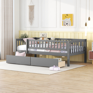 Cama nido individual de madera con dos cajones, color gris, cama infantil con almacenamiento - Product Image 1
