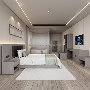 3 Star Hotel Bedroom Furniture Complete <b>Sets</b> King Queen Wood <b>Bed</b> Frame With Headboard Desk Wardrobe & Nightstands For <b>Full</b> Room - Product Image 2