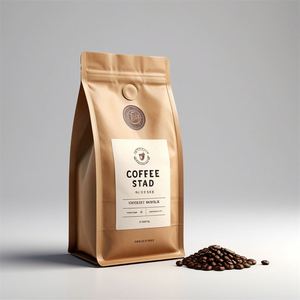 ถุงกาแฟกระดาษคราฟท์กระดาษมีซิปพิมพ์แบบกำหนดเองพร้อมวาล์วด้านล่างแบนอลูมิเนียมพลาสติกสำหรับเมล็ดกาแฟ500กรัม - Product Image 1