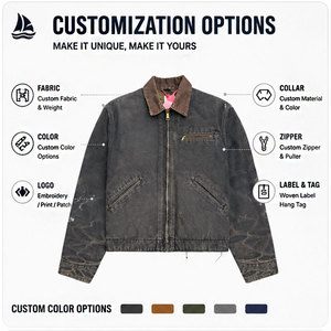 Giacca da Lavoro in Tela Pesante con Zip, Stile Streetwear Vintage Personalizzato, Taglie Grandi, per <span class=keywords><strong>Uomo</strong></span> - Product Image 3