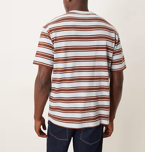 T-shirt rayé pour homme de haute qualité avec logo personnalisé, col rond décontracté, manches courtes, t-shirts d'été légers en coton, vente en gros - Product Image 2