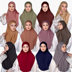 Jilbab Instan Jersey |   Jilbab Muslim Poliester Solid dengan Garis Bahu Terangkat & Cakupan Belakang Panjang |   Siap Pakai - Product Image 1