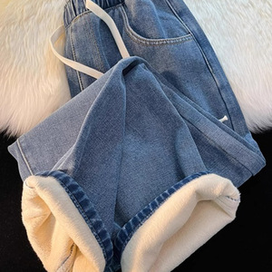 Jeans en denim doublé <span class=keywords><strong>polaire</strong></span>, épaissi, coupe bootcut, vintage, pour femmes, hiver, nouveau, rembourrage en coton, taille élastique - Product Image 1