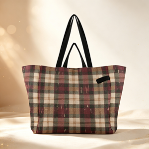 Custom Plaid <b>Canvas</b> Tote <b>Bag</b> Double Handle <b>Large</b> 32L Reusable Shopping Beach Picnic <b>Bag</b> Wholesale - Product Image 1