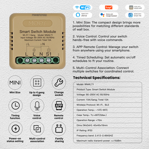 Interruptor <span class=keywords><strong>de</strong></span> Luz Inteligente <span class=keywords><strong>Mini</strong></span> Tuya Wifi Zigbee <span class=keywords><strong>de</strong></span> 1/2/3/4 Canales, Reemplaza el Interruptor Tradicional, Control Remoto por Aplicación Inteligente, Moes - Product Image 1