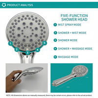 Ensemble de douche à main moderne avec 5 modes de jet, douchette réglable avec flexible et bras de douche pour robinet de bain