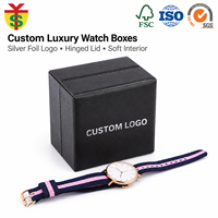Boîte à montre personnalisée en gros avec logo, en papier rigide avec insert en mousse souple, couvercle rabattable de luxe, boîte à montre personnalisable