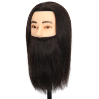 Tête de mannequin homme avec barbe, 100% cheveux humains, pour l'enseignement du coiffage en salon, peut être décolorée et teinte