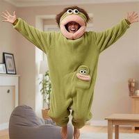 Pyjama en peluche monstre à grande bouche de dessin animé, combinaison amusante et confortable pour la maison, tenue de cosplay pour dormir ou de fête