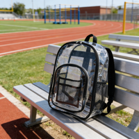 Sac à dos de travail et de voyage robuste en PVC transparent imperméable à double couche avec fermeture éclair et séparateur en maille
