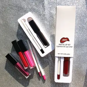 매트 Longlasting Lipliner Lipgloss 공급 업체 세트 윤곽 연필 메이크업 립 라이너 및 립스틱 세트