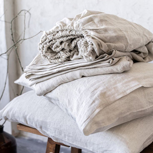 Lenzuolo Piatto in Lino 100% Stonewashed a Reticolo 300TC, Ecologico, Antistatico, Stile Moderno, Kit Matrimoniale a Quattro Pezzi per la Casa - Product Image 4