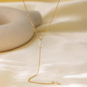 Modische exquisite Edelstahl-Schmuck kette mit goldenen Perlen Herzförmige Muscheln und tropfen förmigem Anhänger - Product Image 2