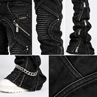 DiZNEW Jeans Baggy Homme Streetwear Personnalisé Multi-Zip, Denim Empilé Désintégré avec Panneaux Exosquelette, Usine BSCI