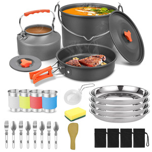Ensemble de cuisine de camping portable avec pot suspendu extérieur, théière et assiettes profondes pliables 1,6 L - Product Image 2