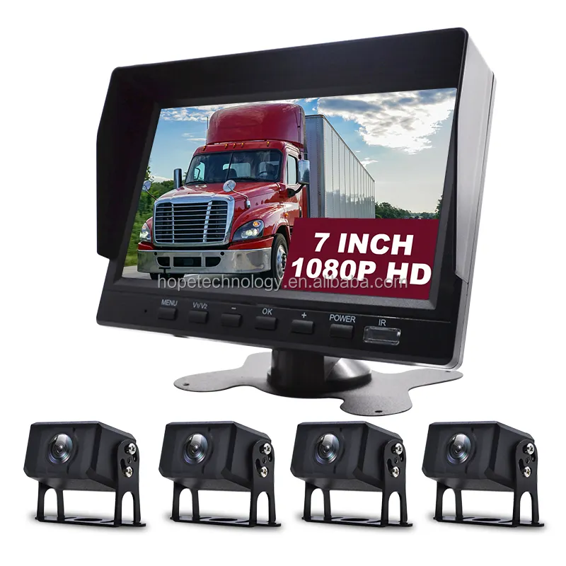 HOPE Quad View 7 Inch Monitor Reversing System 360 All Round Car Rear and Front View Camera DVR Kit For Truck RV Bus