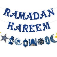 KLS Décorations Festives Bannière Aïd Moubarak Lanterne Lune Château Panneaux Muraux Maison Fournitures de Fête Ramadan Noël Diwali Papier