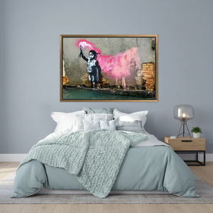Printed <b>Canvas</b> Artwork: Banksy Migrant Child Graffiti Home Decor,GOLD <b>FRAMED</b> <b>CANVAS</b> - Product Image 3