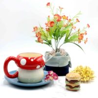 Mug à café en céramique personnalisable, écologique, vert, avec motif de champignon de dessin animé, garçon/fille, couple étudiant