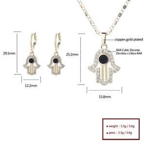 宗教的なパームジュエリーセットトルコ美しい真鍮18Kゴールドメッキサボテンイヤリングネックレスジュエリーセットジルコン付き - Product Image 6