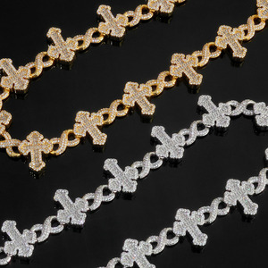 Nuoya Sang Trọng 15Mm Iced out Quần Chuỗi Bạc Mạ Chữ Thập Và 8-Nhân Vật Thiết Kế Vô Hạn Bling Zircon Fine Hip Hop Đồ Trang Sức - Product Image 3