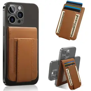 Dompet kulit asli penghalang Rfid, dompet kulit asli dengan Logo kustom, dompet tempat kartu ponsel untuk ponsel