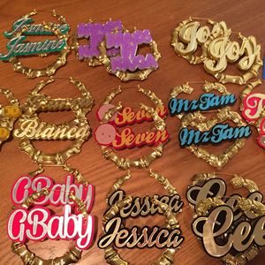 Vergulde Gepersonaliseerde Grote Gouden Custom Hoepel Deur Klopper Bamboe Oorbellen