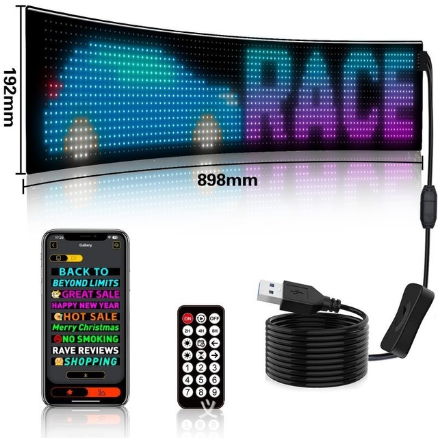 IP65 Waterproof Full Color LED Flexible Display Bluetooth App Smart Car Sticker Advertising Screen SDK 1-Year for Outdoor Use