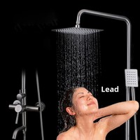 Ensemble de douche mural carré en acier inoxydable brossé 304, avec mitigeur à double poignée réglable en céramique, style américain, barre coulissante 3