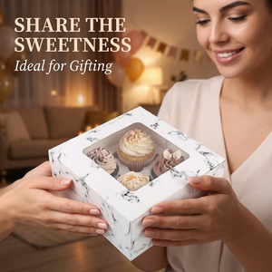 Scatole di Carta per Cupcake a 4 Fori con Finestra, Confezioni Regalo per Dolci, Muffin, Biscotti e <span class=keywords><strong>Pasticcini</strong></span> - Product Image 6