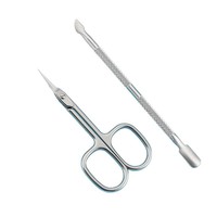 Pince à cuticules courbée de deuxième génération, style russe, en acier inoxydable, avec repousse-cuticules, pour manucure et soin des ongles, pour l'exportation