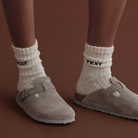Chaussettes en laine/nylon pour femmes, chaussettes mi-mollet standard pour l'automne, chaudes, douces, unies, décontractées, sportives, antibactériennes, avec logo personnalisé sur le bord