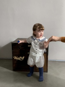 Ensemble deux pièces col <span class=keywords><strong>marin</strong></span> pour bébé, chemise à manches courtes et short bloomers, tenue nautique décontractée pour enfant - Product Image 1